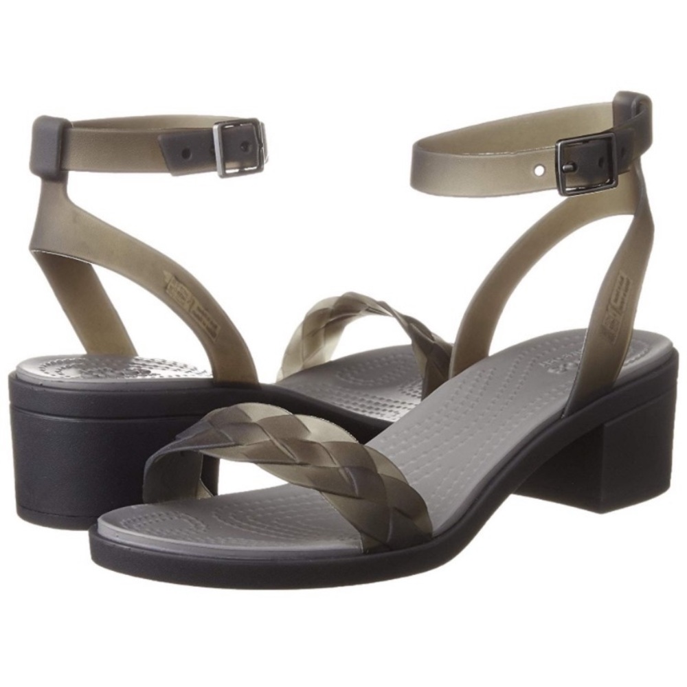 CROCS women’s block heel with wedge sandal (black)